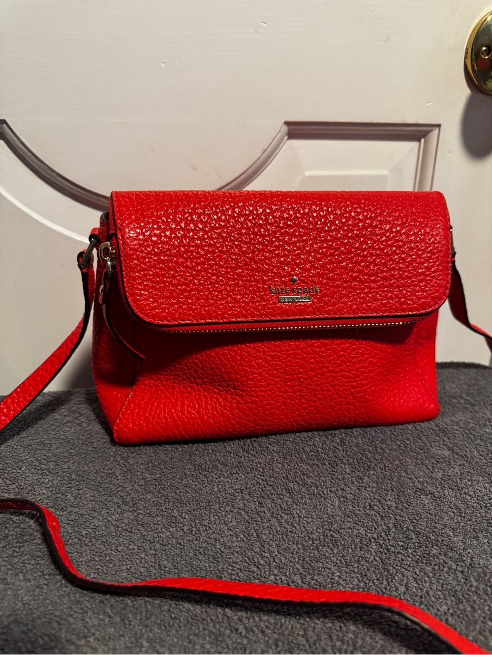 kate spade Red Pebbled Leather Flap Crossbody Bag